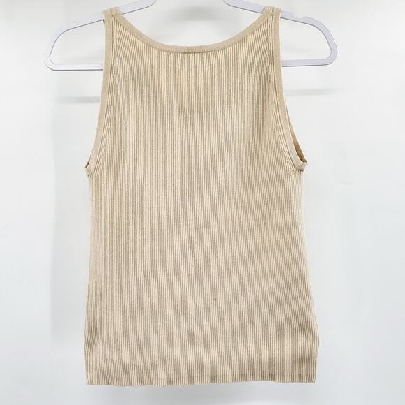 Ann Taylor LOFT Beige Tan Knit Ribbed Tank Top Sleeveless Women’s Size M - Picture 2 of 6